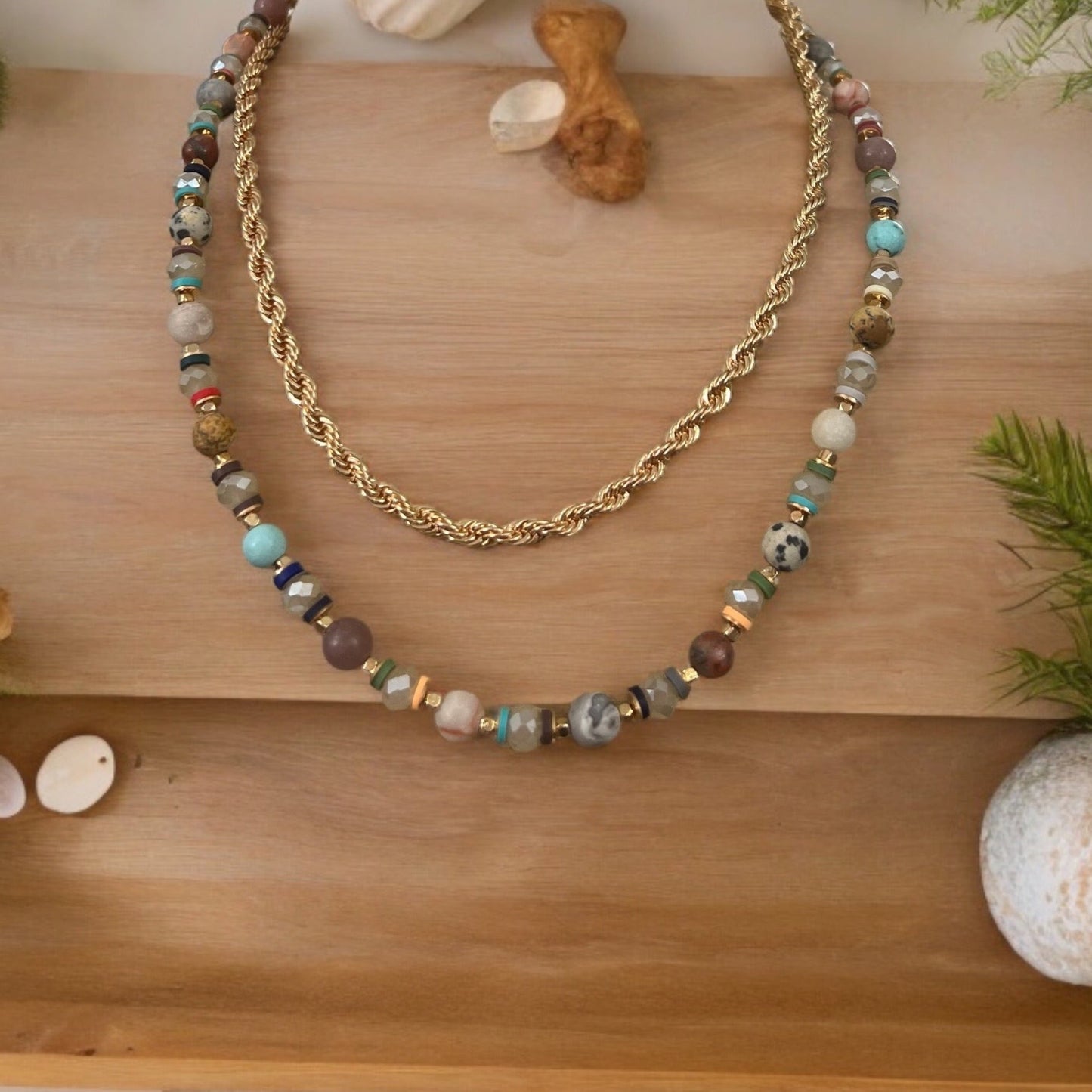 Multicolored Layered Gold Necklace