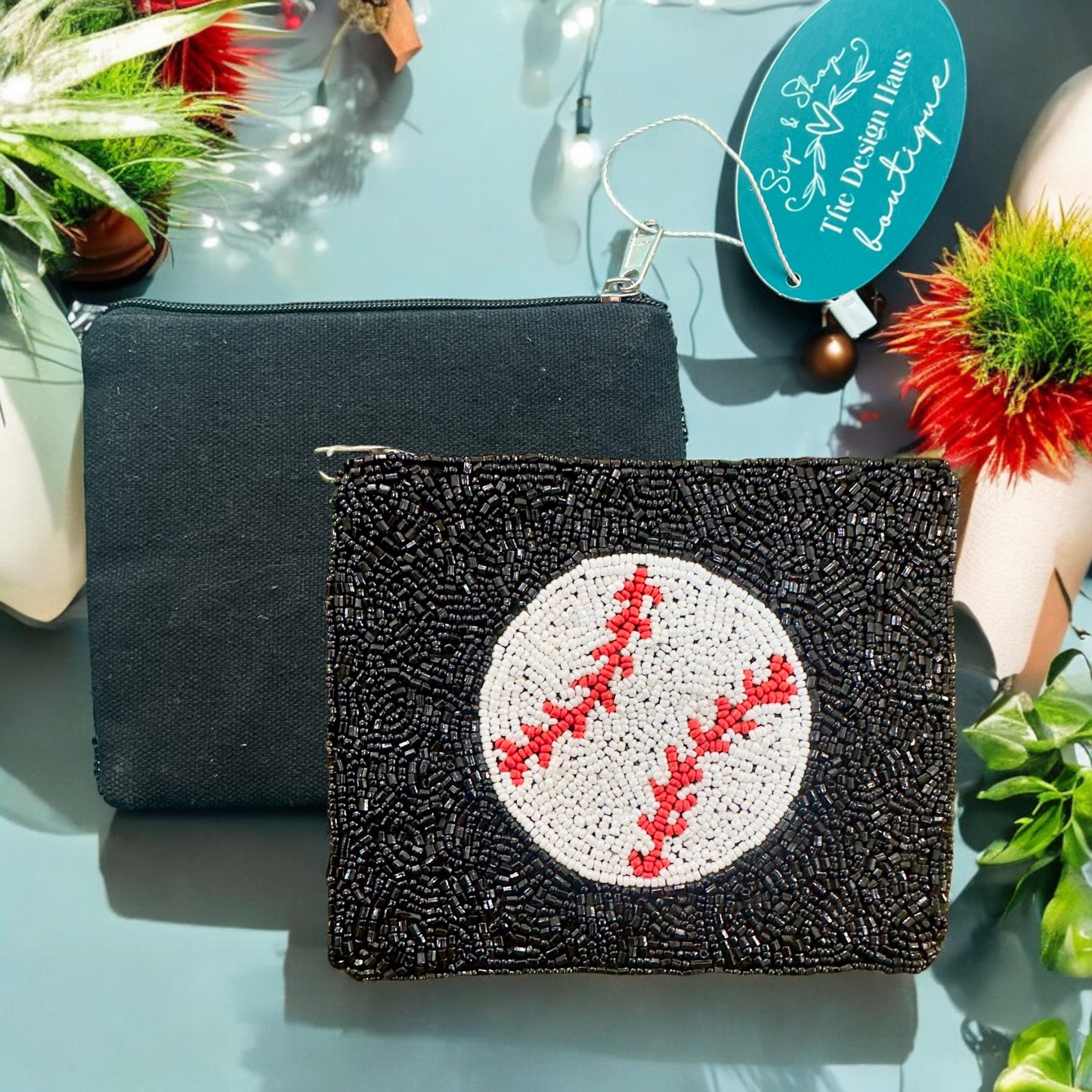 Beaded Baseball Coin Purse