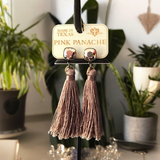 Jewel Studded Brown Tassel Earrings