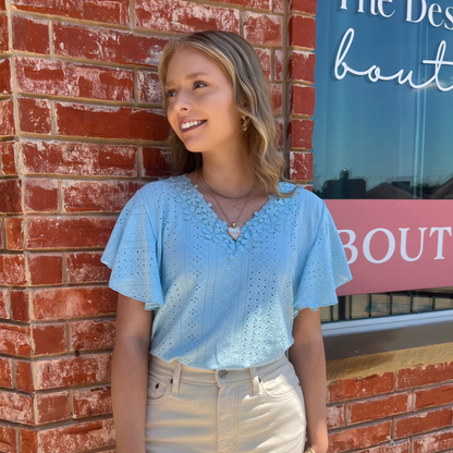 Baby Blue Lace Ruffle Top