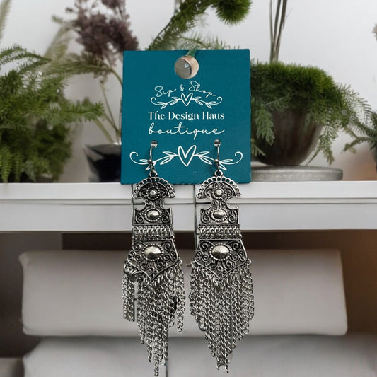 Silver Dangle Tribal Earrings