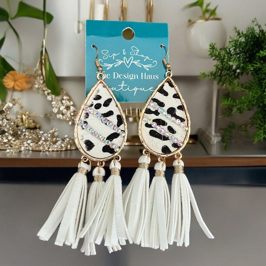 Dalmatian teardrop tassel earrings