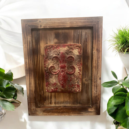 Wooden Rustic Stone Fleur De Lis Plaque French Wall Decor