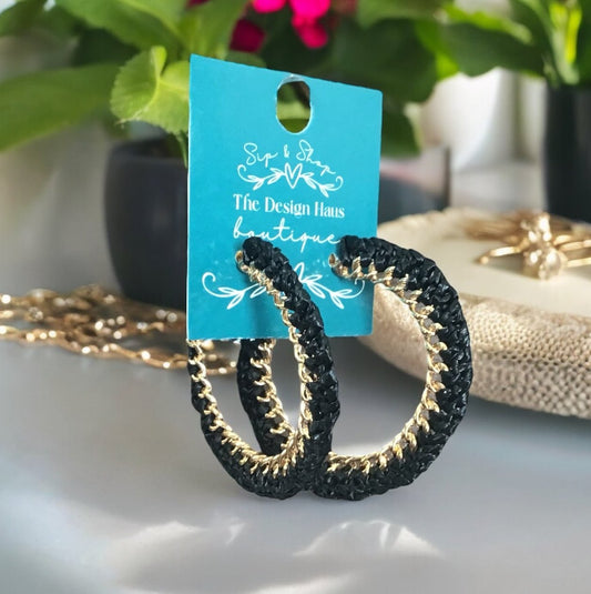 Black & Gold Hoop Chain Earrings