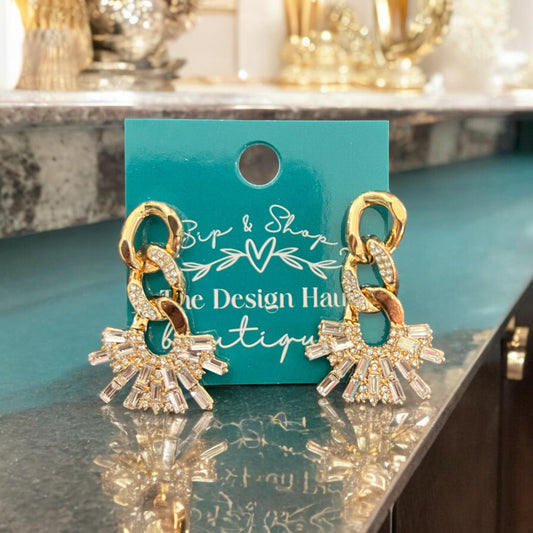 Thick Gold Chain Earrings with Crystal Embellishments