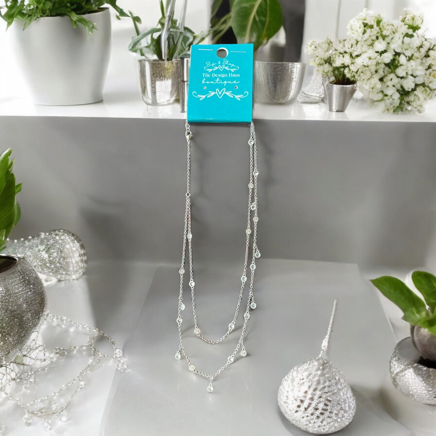 Silver Dainty Crystal Necklace