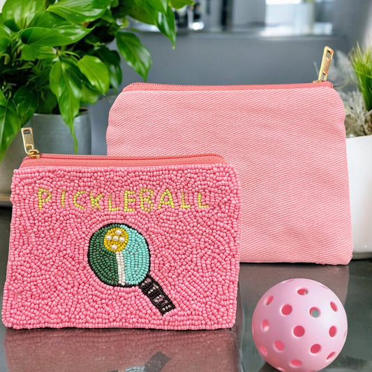 Pink “Pickleball” Beaded Coin Purse