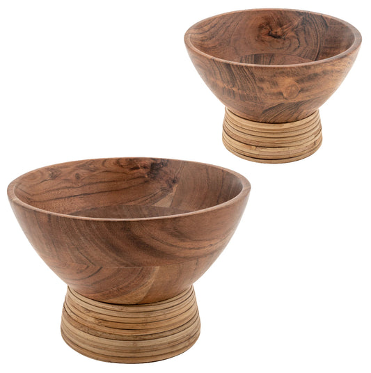 Boardwalk acacia wood & cane footed bowls