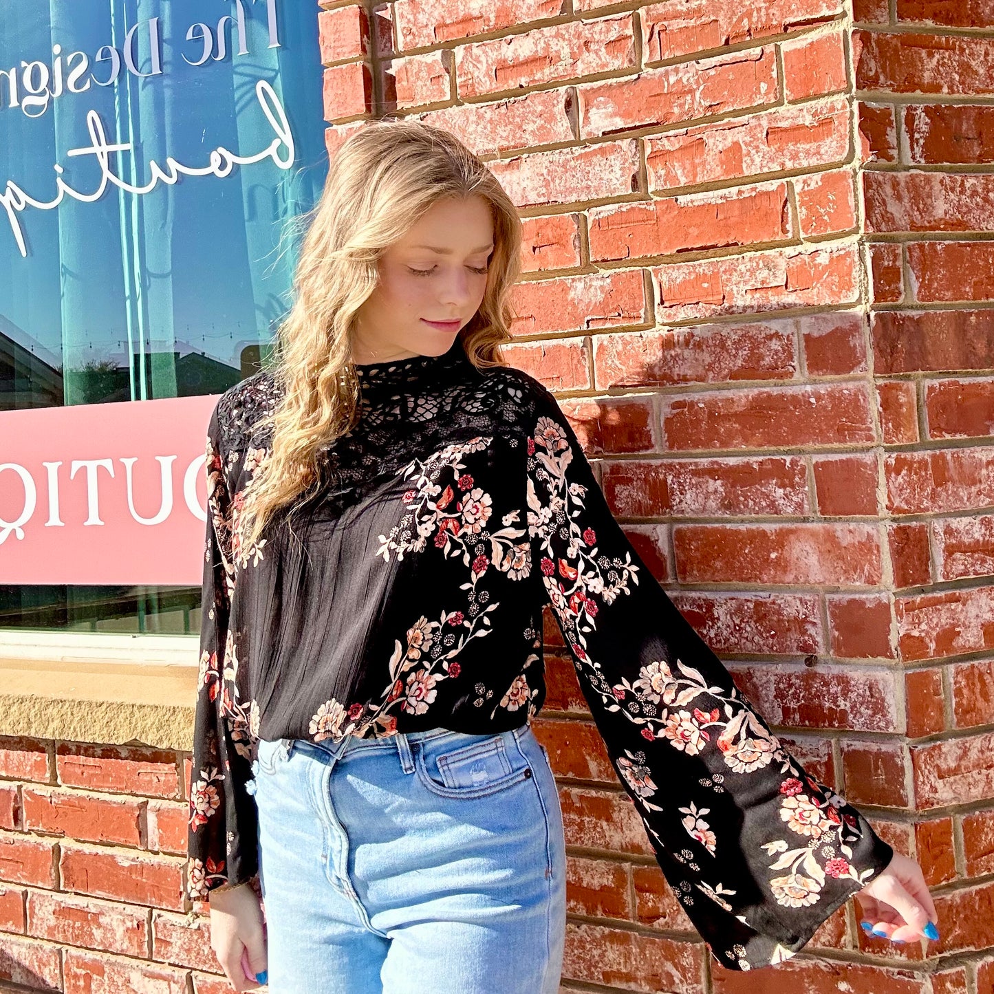 Black Floral & Lace Blouse