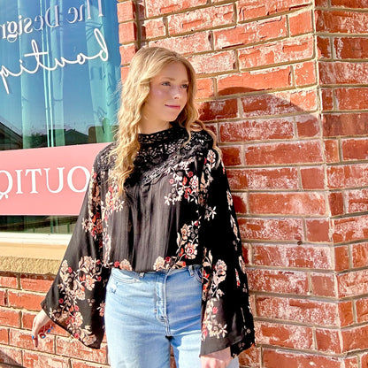 Black Floral & Lace Blouse