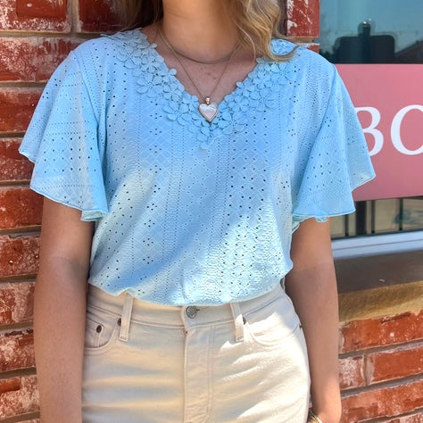 Baby Blue Lace Ruffle Top