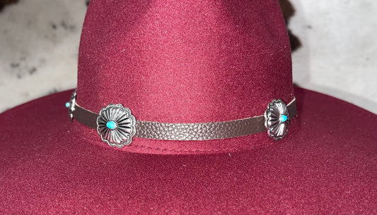 Leather hat band with turquoise conchos