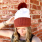 White & Rust Sherpa Beanie