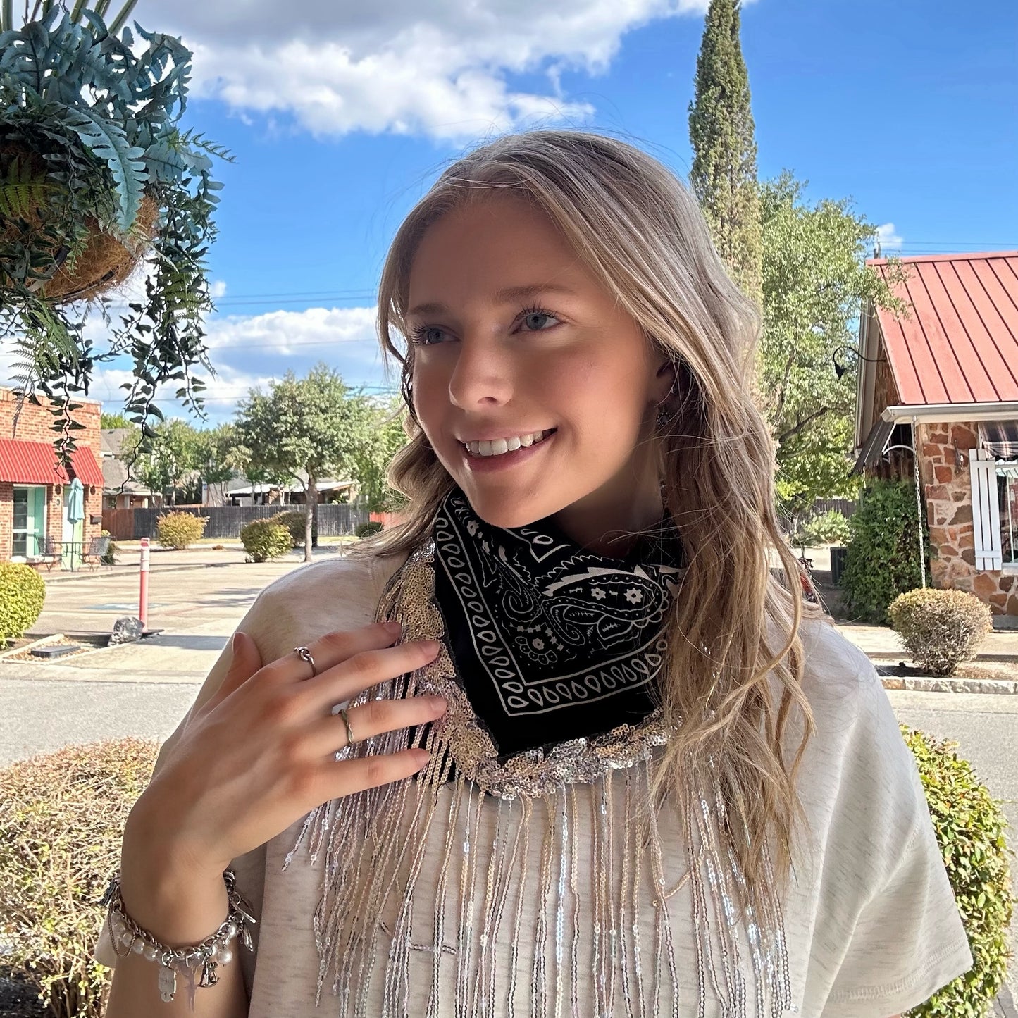 Silver Fringed Bandanna