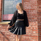 Black Pleated Faux Leather Skirt