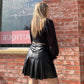 Black Pleated Faux Leather Skirt