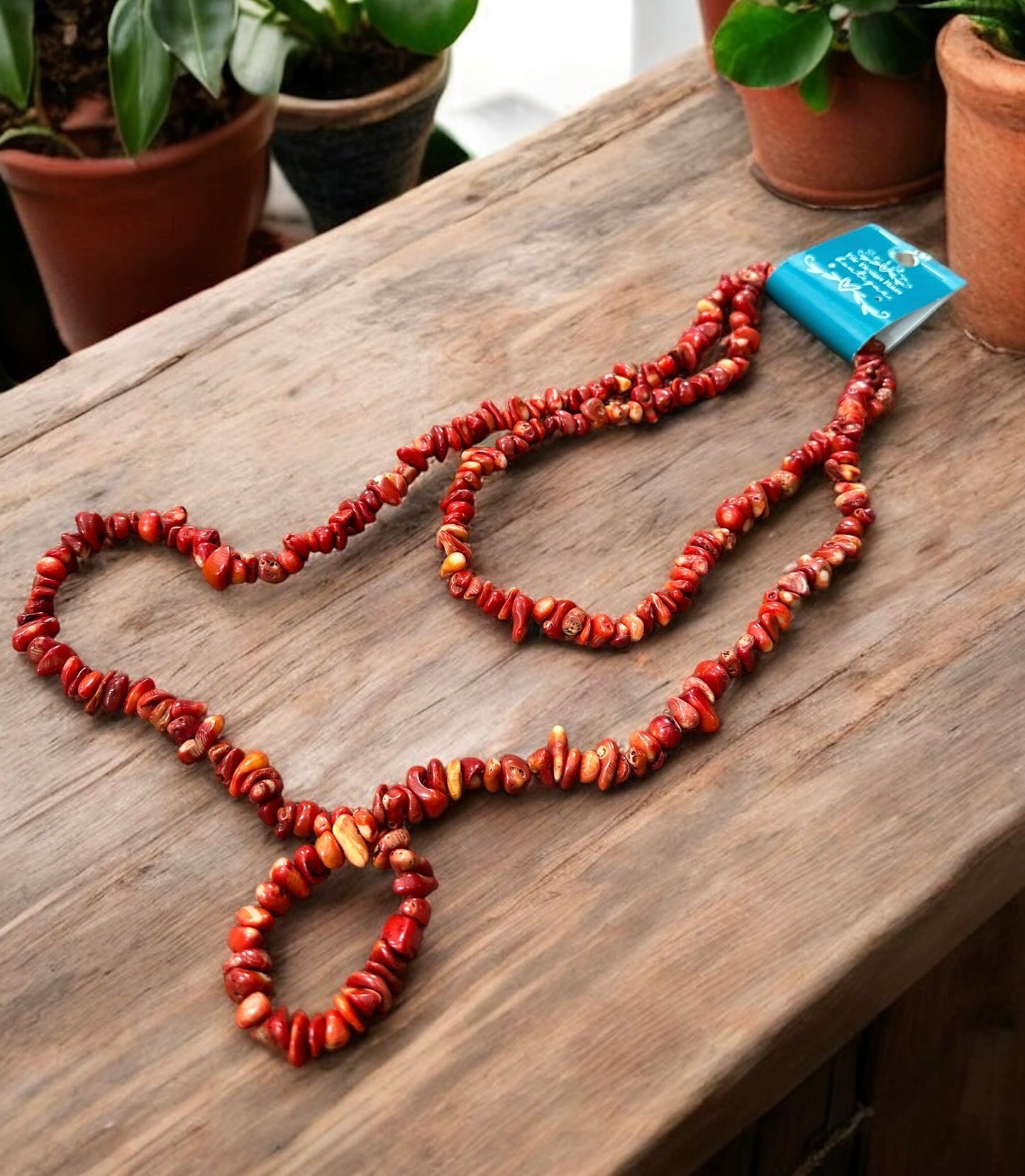 Red Beaded Stone Necklace