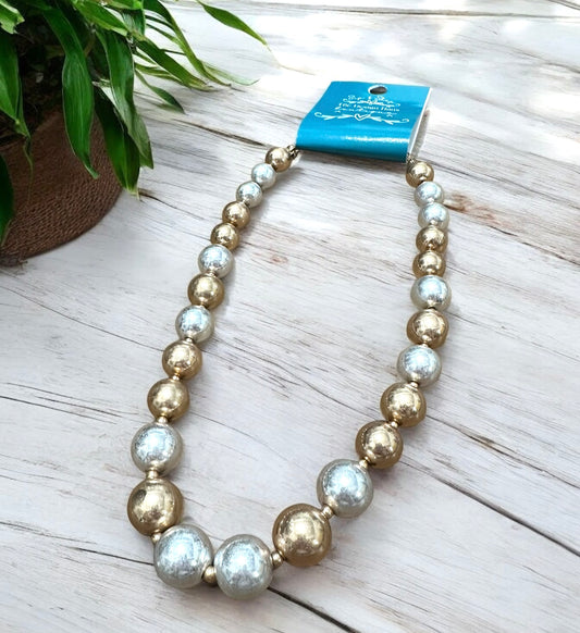 Silver & Gold Large Beaded Necklace