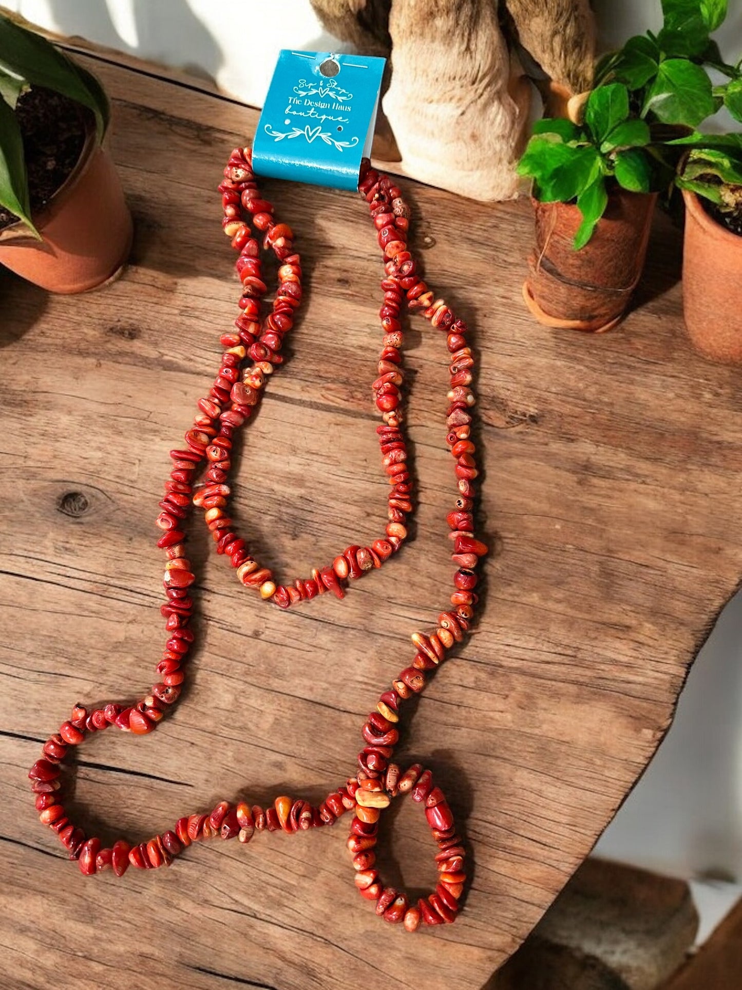 Red Beaded Stone Necklace