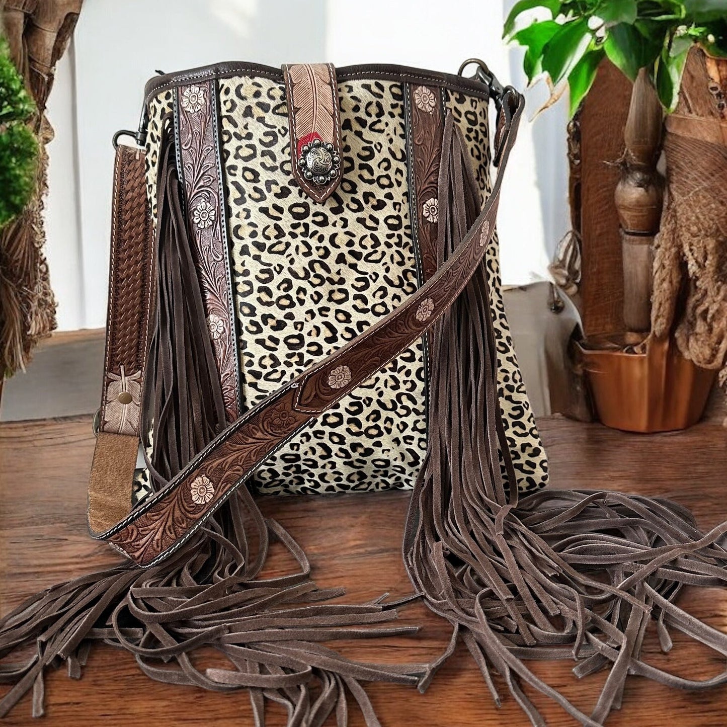 Fringed Leopard Print Bag