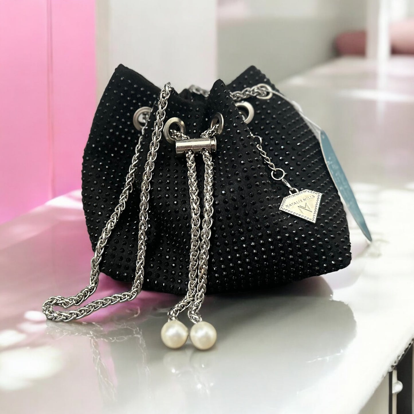 Rhinestone Rena Drawstring Handbag