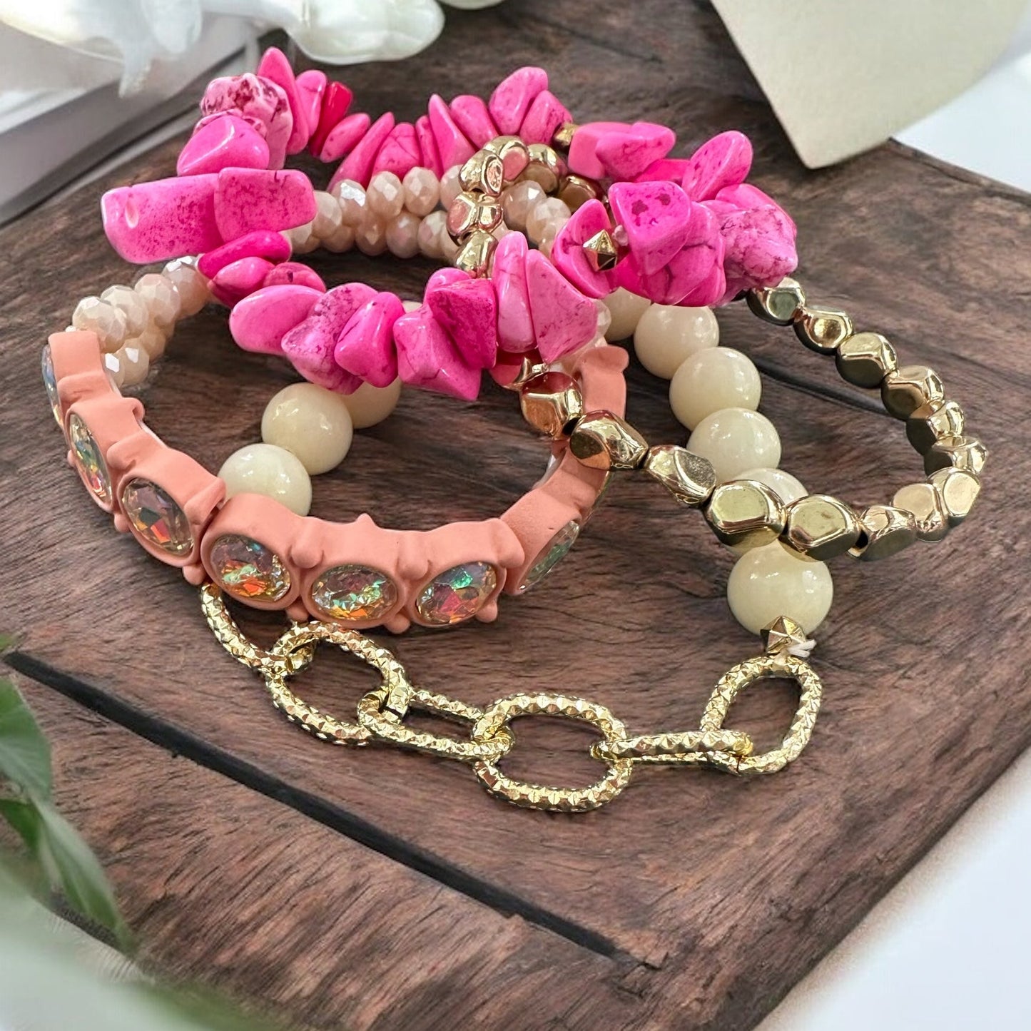 Pink & Gold 5 Strand Bracelet