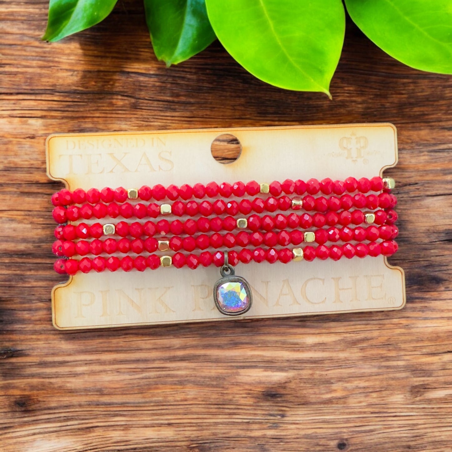 Red Crystal Beaded Bracelet Set