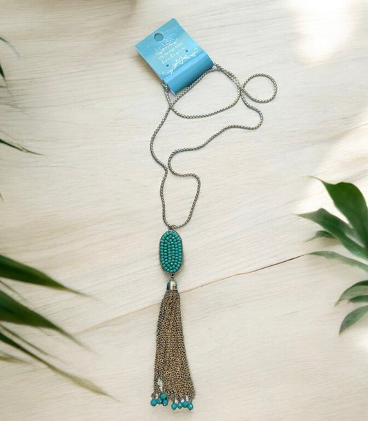 Gold & Turquoise Tassel Necklace