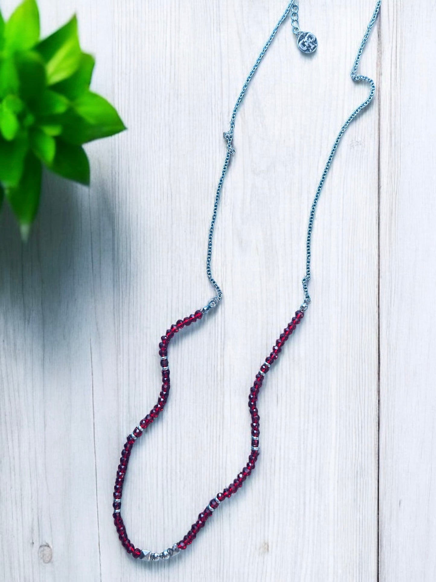 Red Beaded Silver Necklace