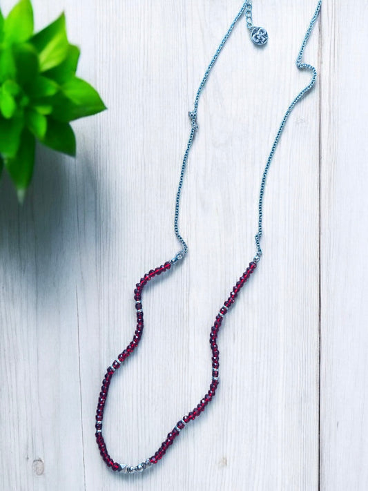 Red Beaded Silver Necklace