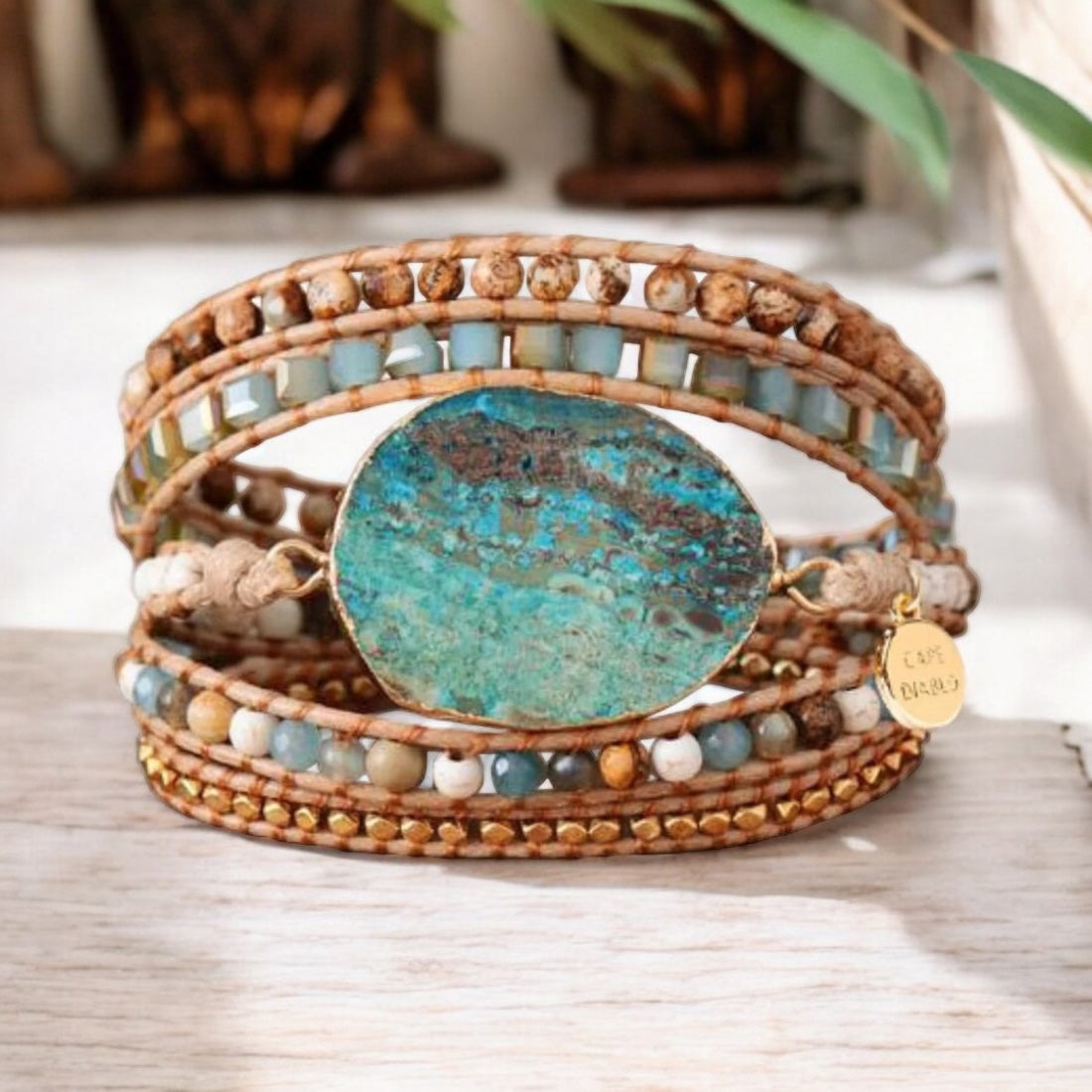 Blue Earth Jasper Stone Wrap Bracelet