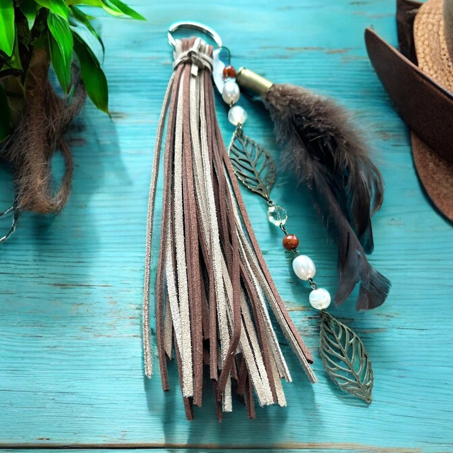 Brown Leather Tassel Keychain