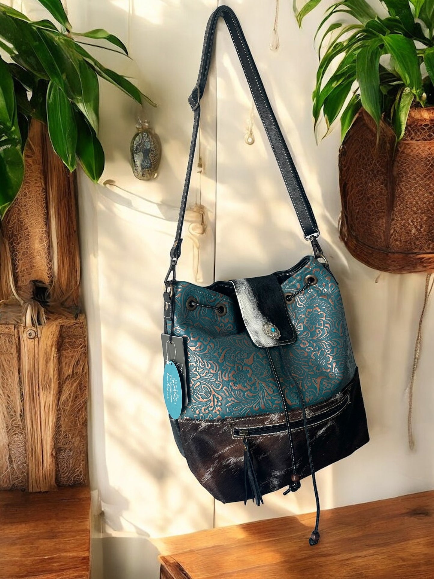 Blue Tooled Myra Bucket Bag