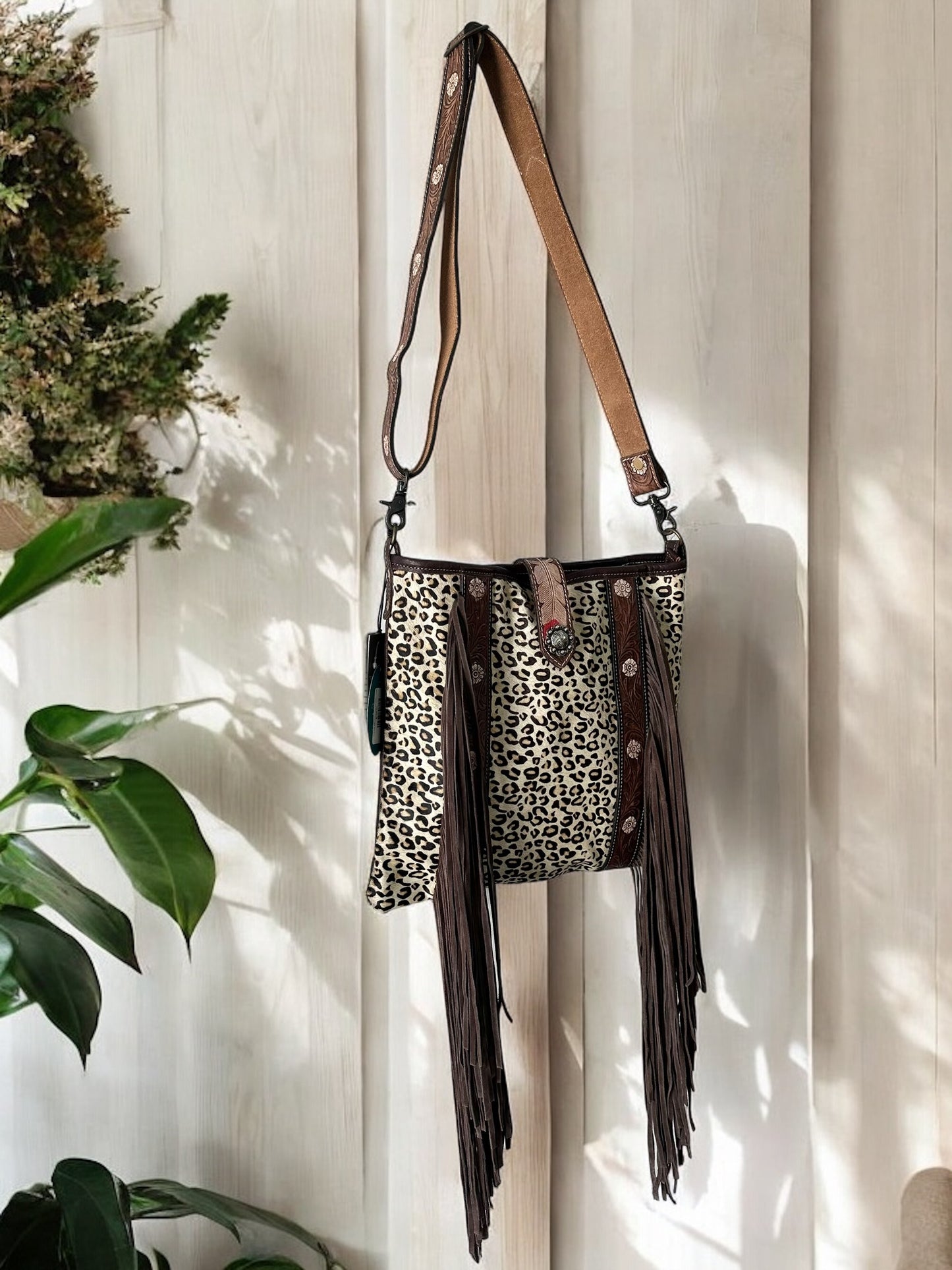 Fringed Leopard Print Bag