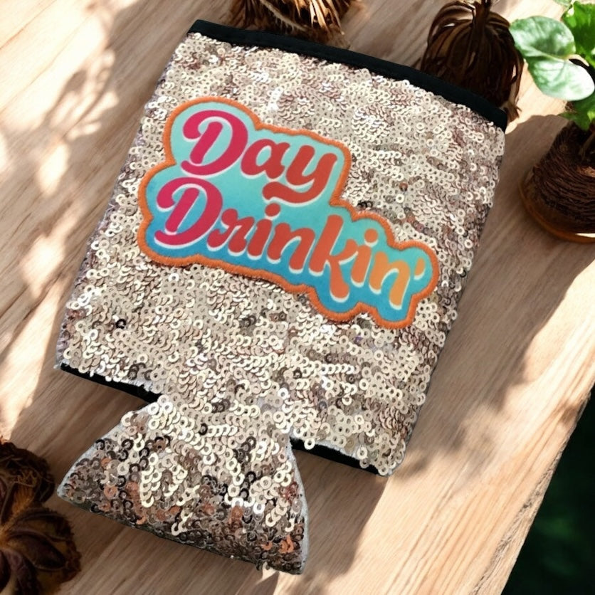 “Day Drinkin” Sequin Wine Koozie