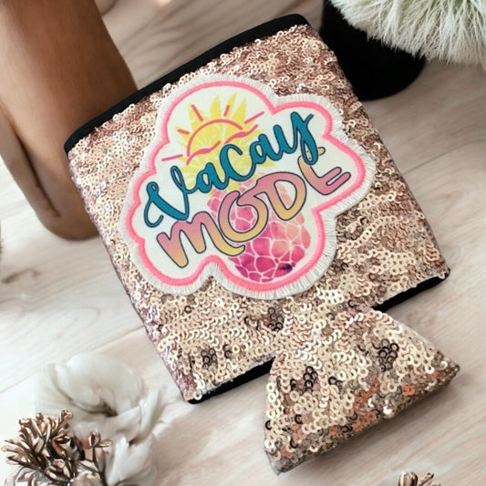 “Vacay Mode” Sequin Wine Koozie