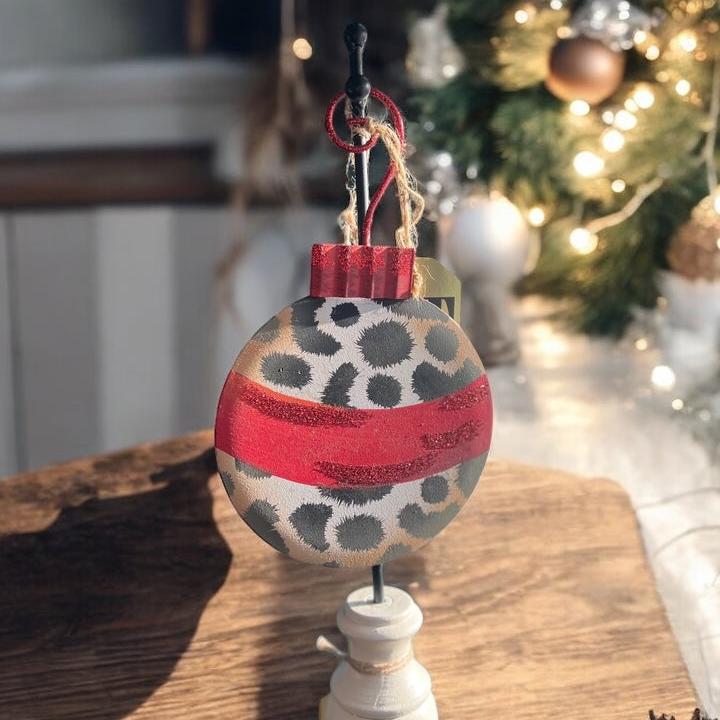 Cheetah Print & Red Glitter Ornament