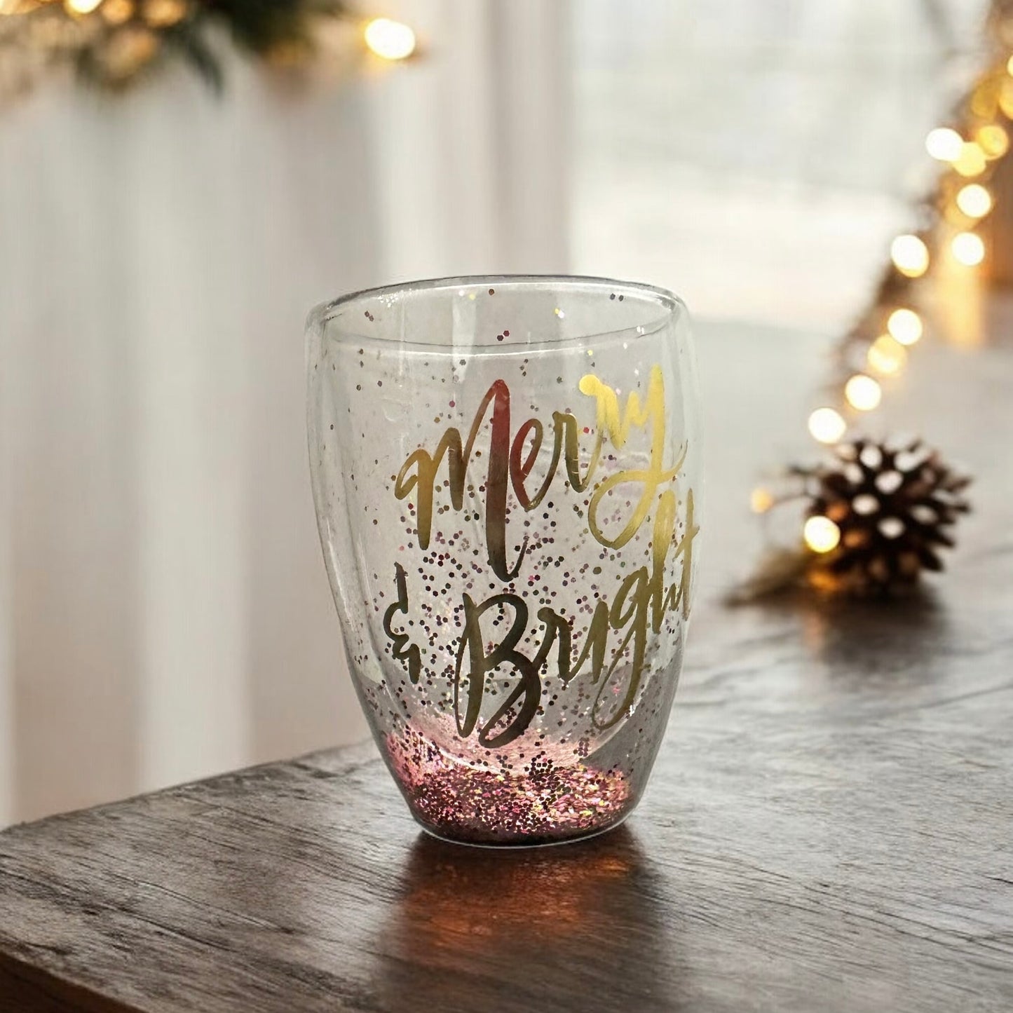 “Merry & Bright” Wine Glass