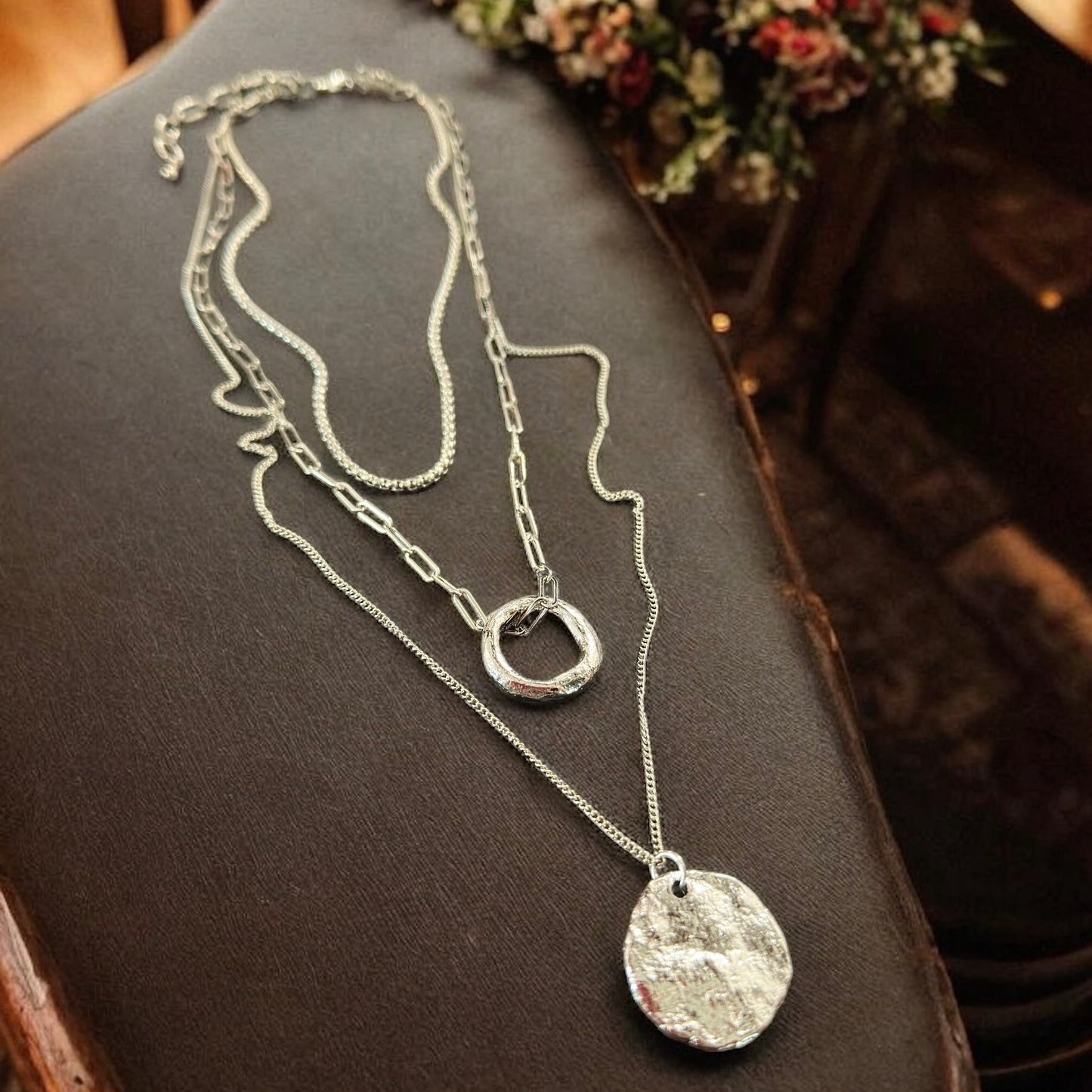 Silver Layered Pendant Necklace