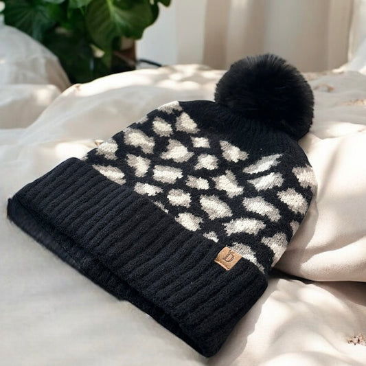 Black Cheetah Print Beanie