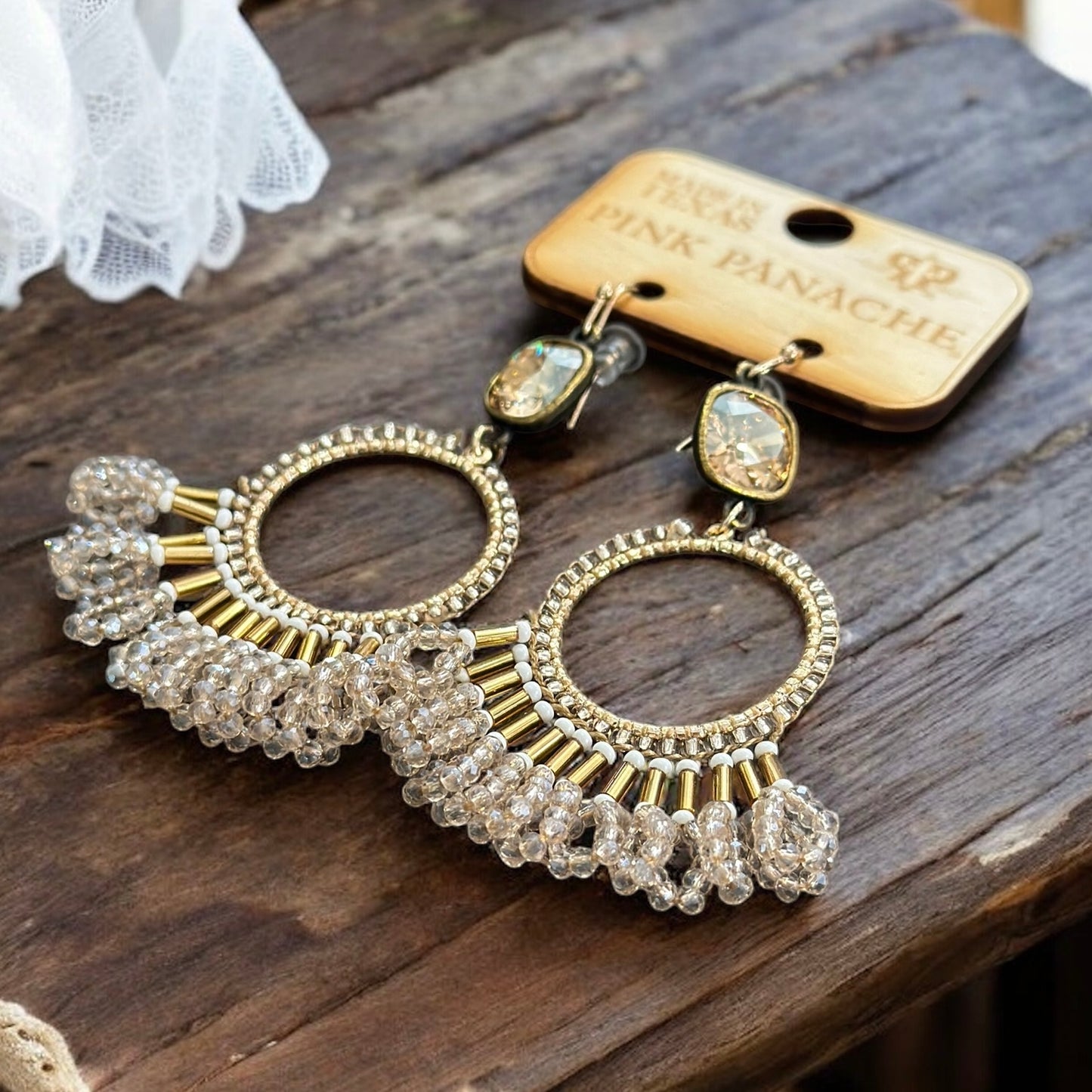 Champagne Beaded Fringe Earrings