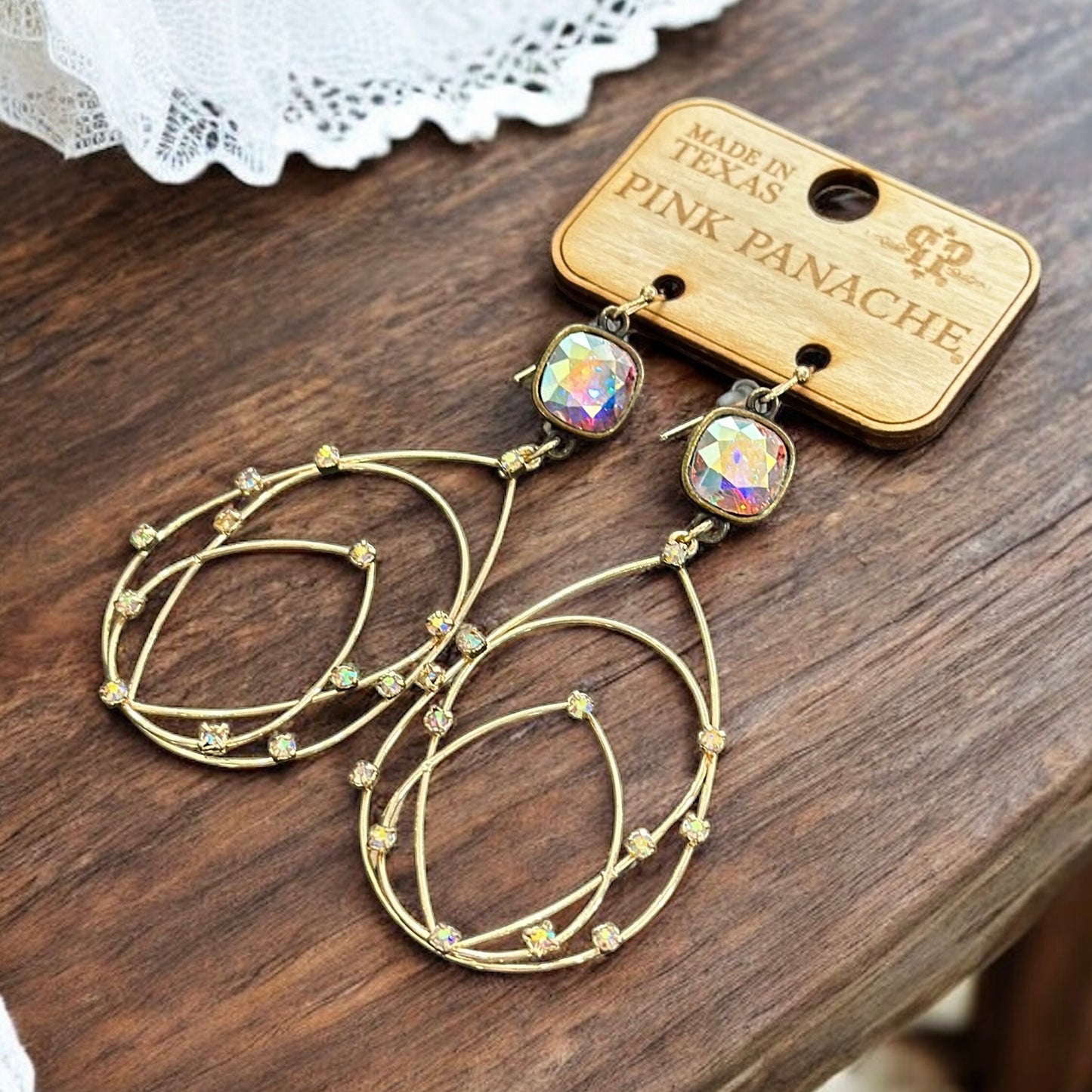 Gold Rhinestone Teardrop Earrings