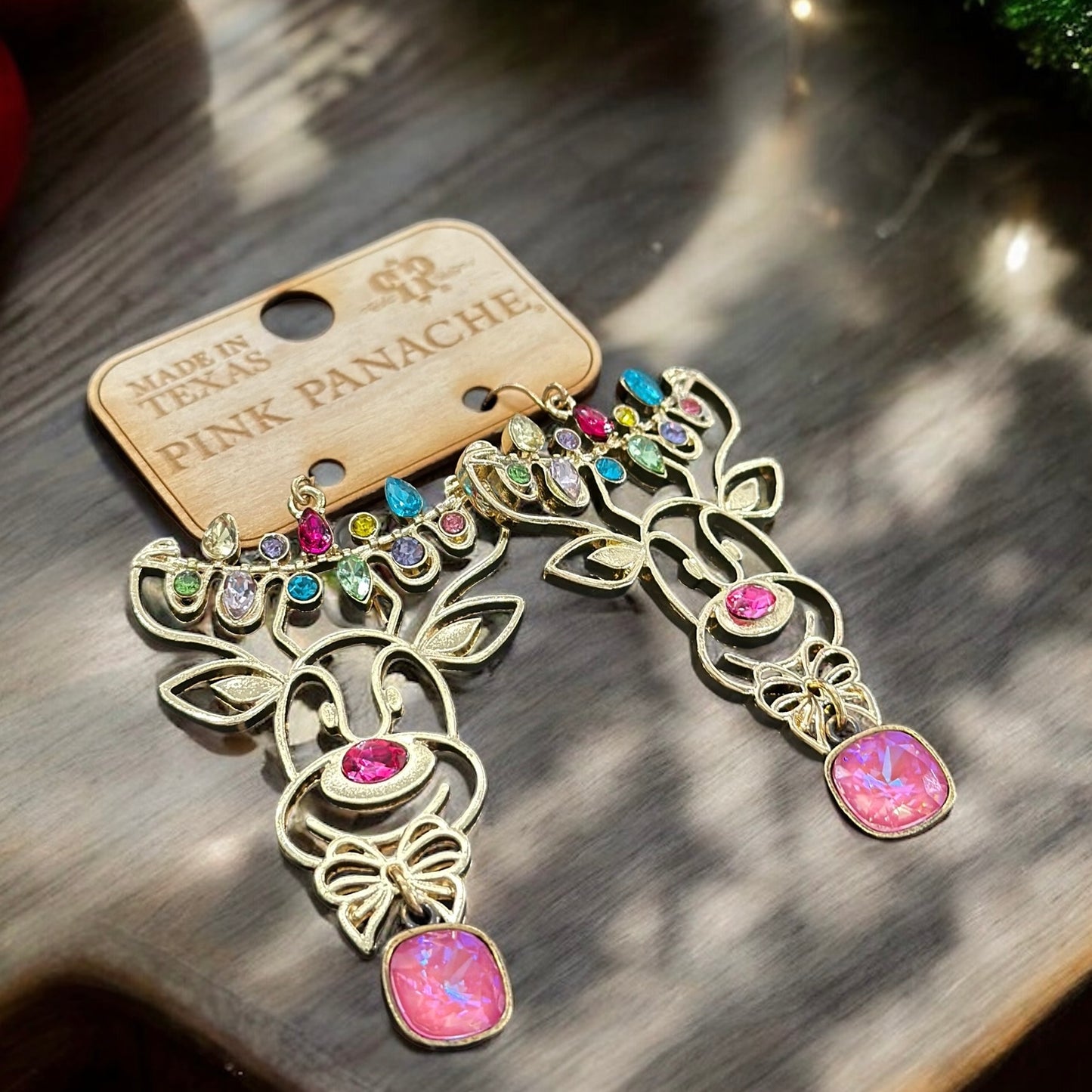 Rhinestone Dangle Reindeer Earrings