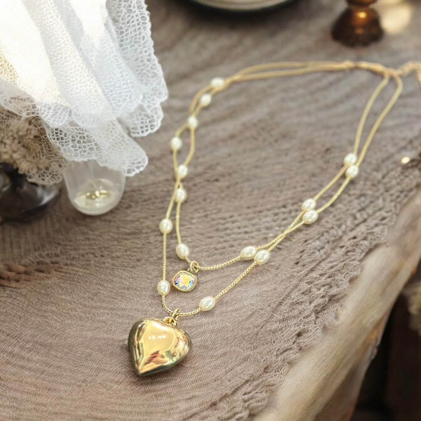 Gold Pearl Beaded Necklace