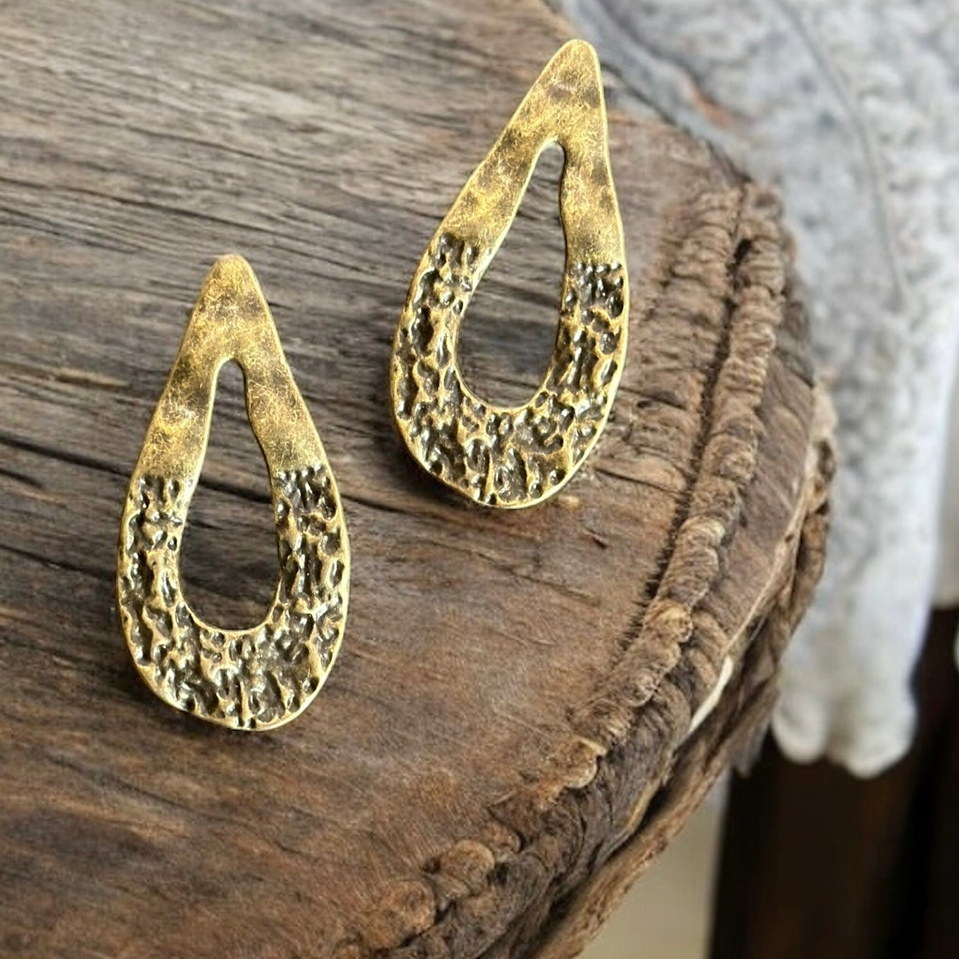 Gold Hammered Teardrop Earrings