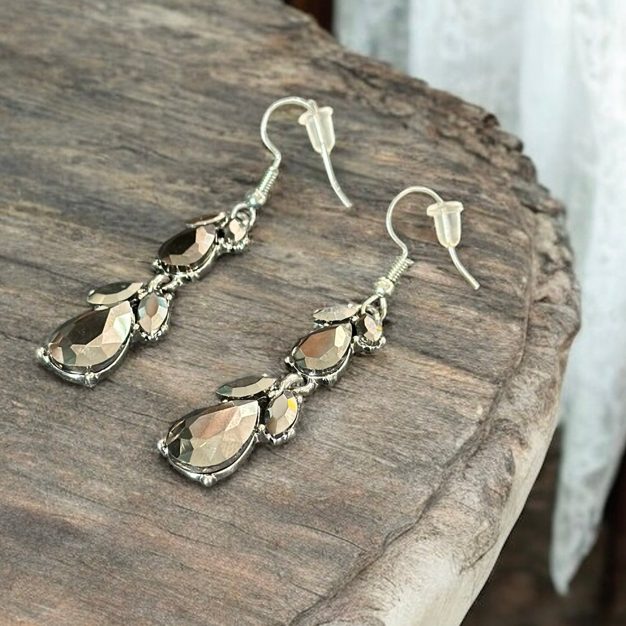 Grey Gemstone Dangle Earrings