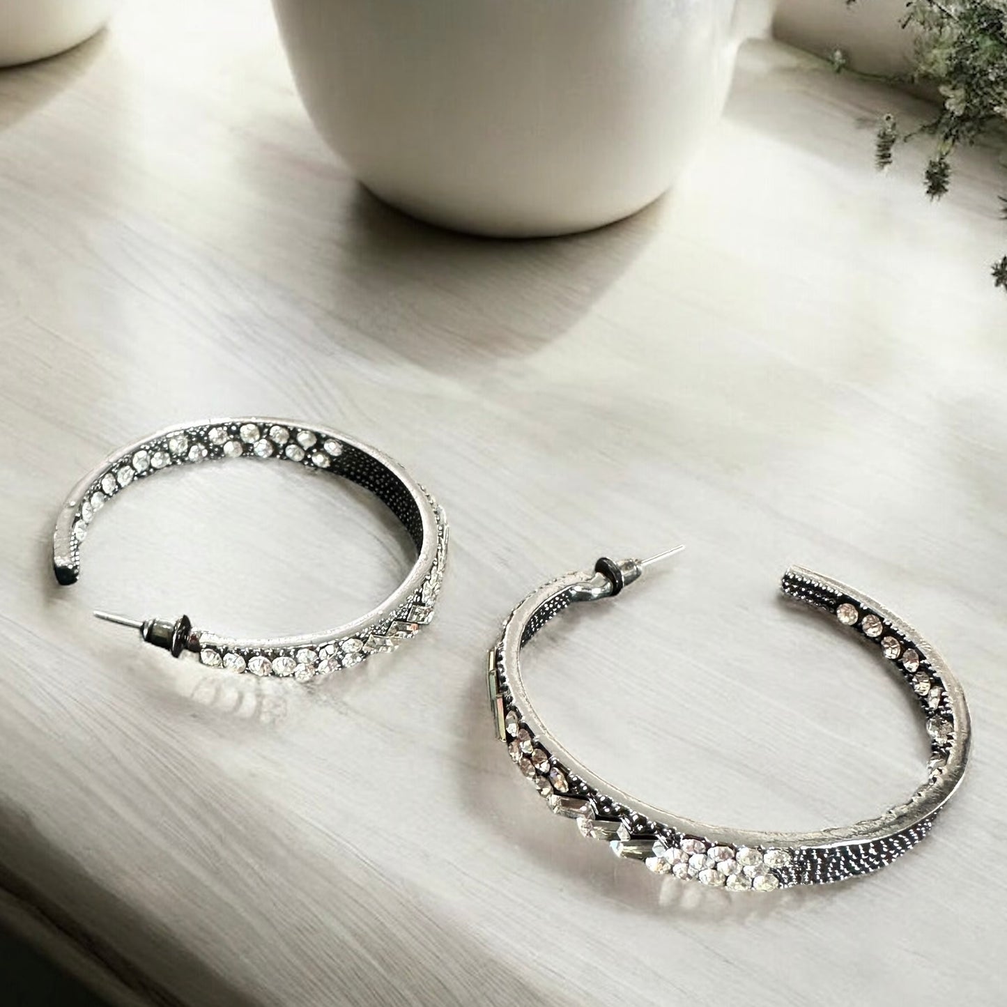 Gem Studded Gunmetal Hoops