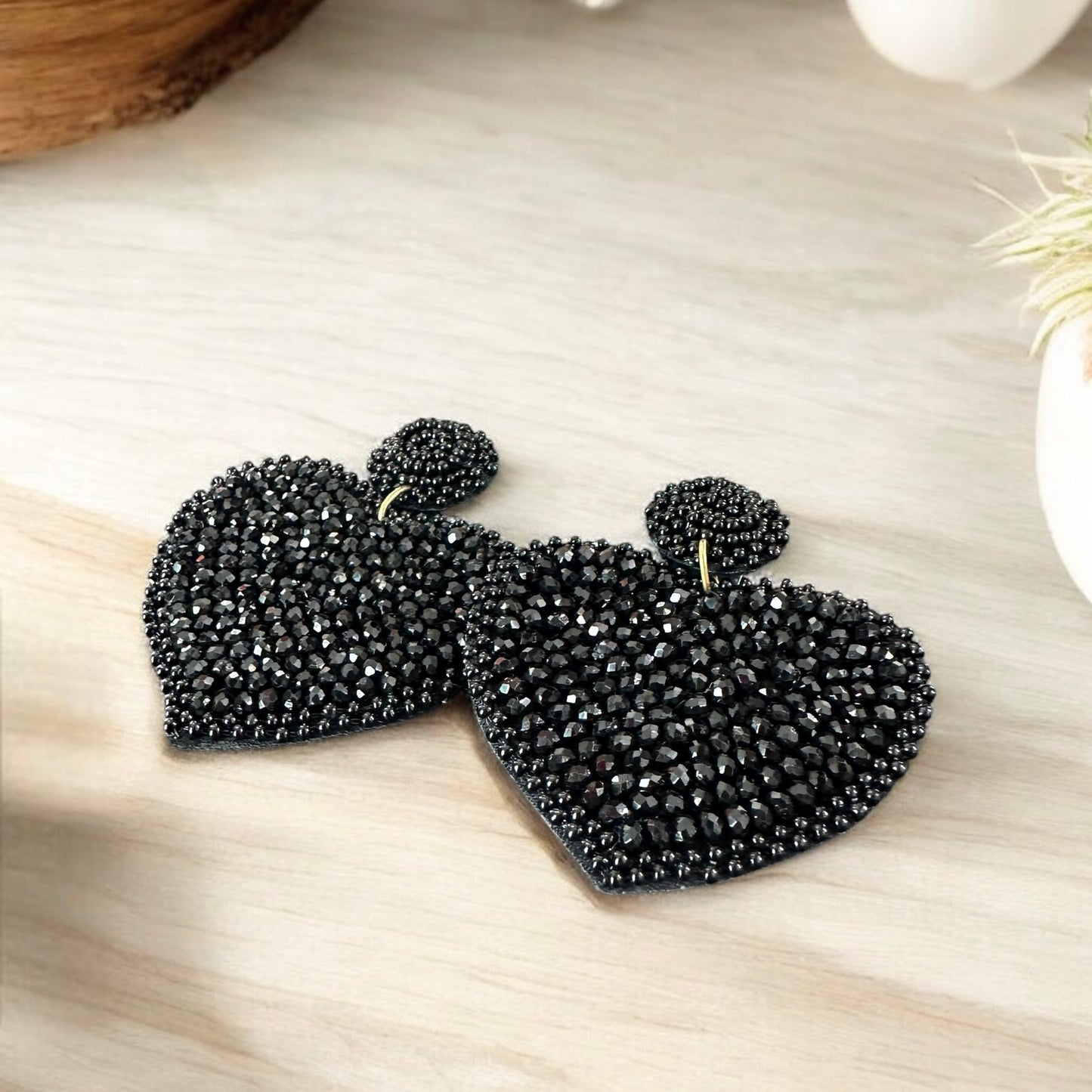 Beaded Black Statement Earrings