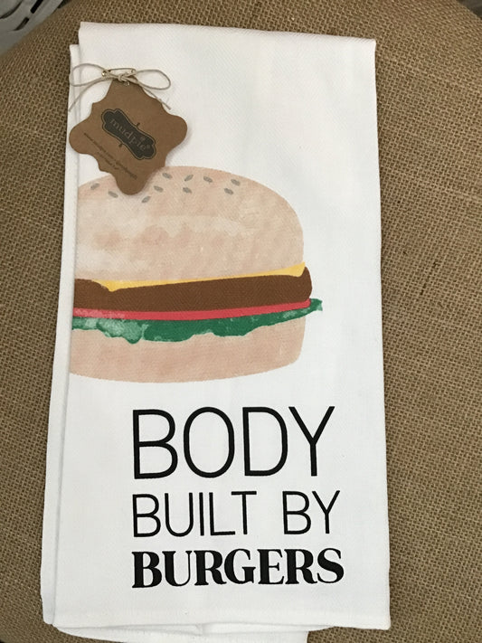 Body built by burgers, kitchen towel