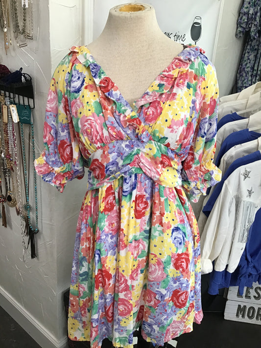 Colorful Short Sleeve Floral Dress